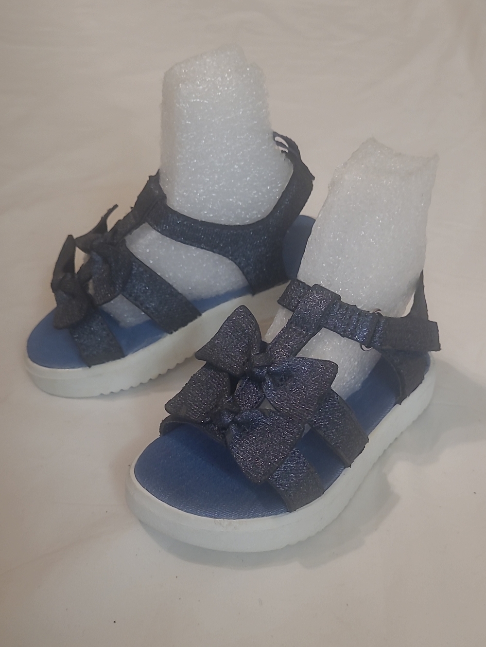 Carter's Dark Navy Sparkly Strappy Bow Sandals, Size 6